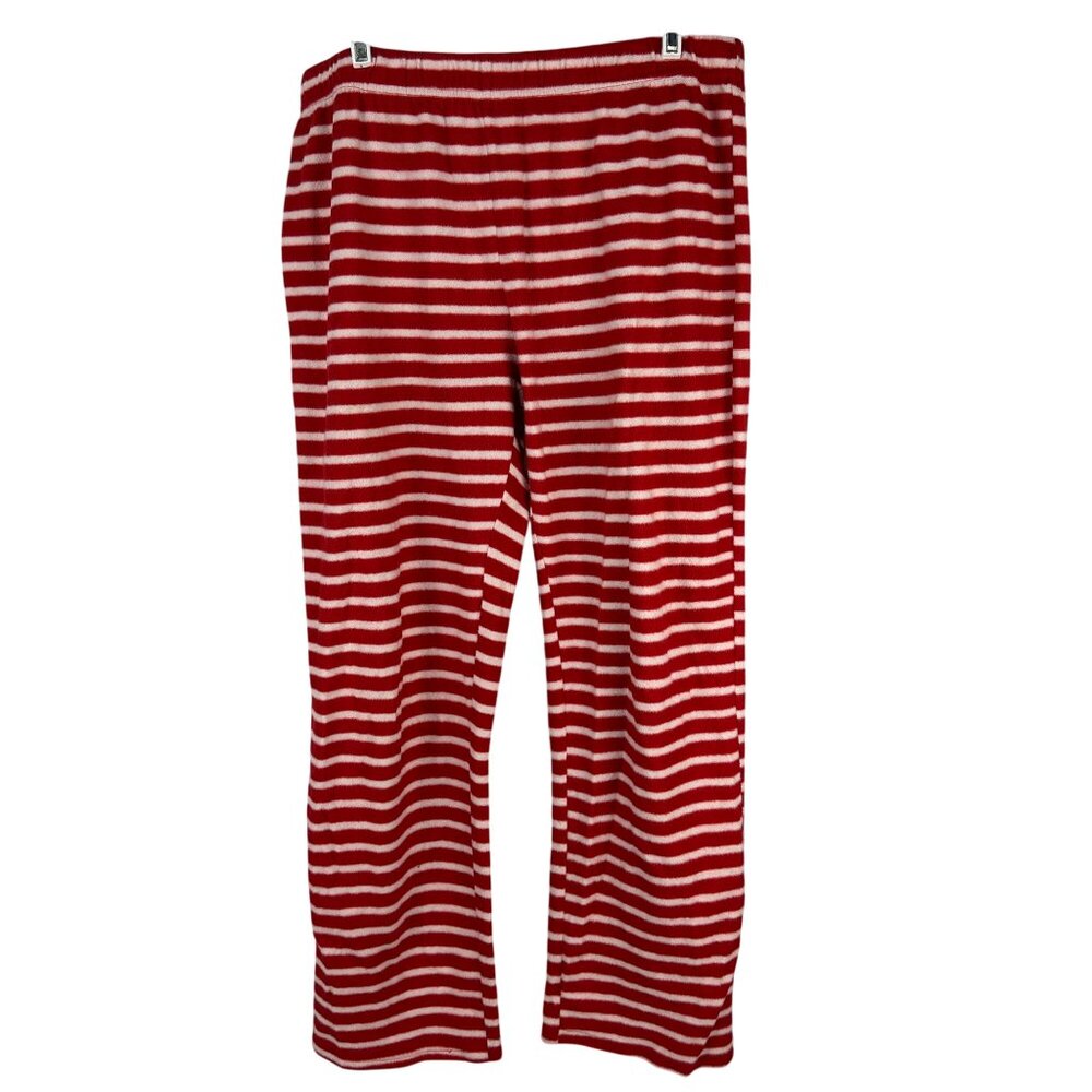 Red White Striped Lounge Pants Plush Polyester Large Comfy Relaxed Fit